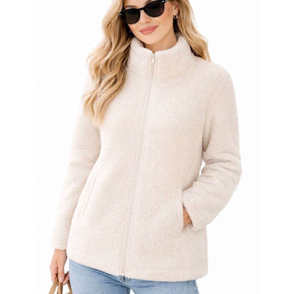 Dudley Stephens ivory Sherpa high pile high neck jacket size M